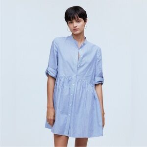 Madewell Button-Front Gathered Mini Dress in Stripe Poplin
